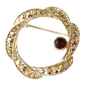 Garnet Gold Circle Brooch Vintage